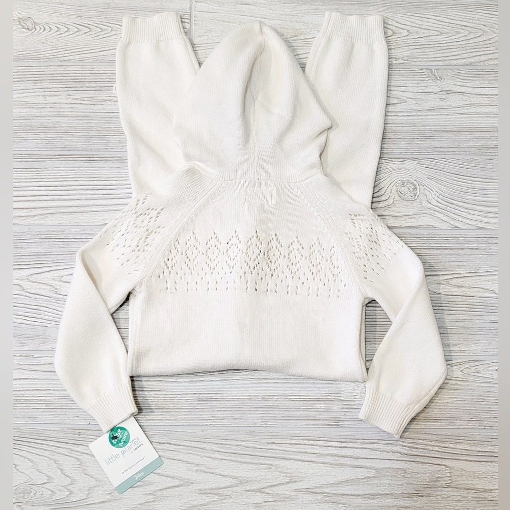 NWT Little Planet Carters Baby Coverall Sz 24 Mo Ivory Organic Pointelle Knit - Picture 4 of 5